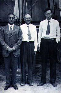 Harry F. Guggenheim, Dr. Robert H. Goddard, and Charles A. Lindbergh